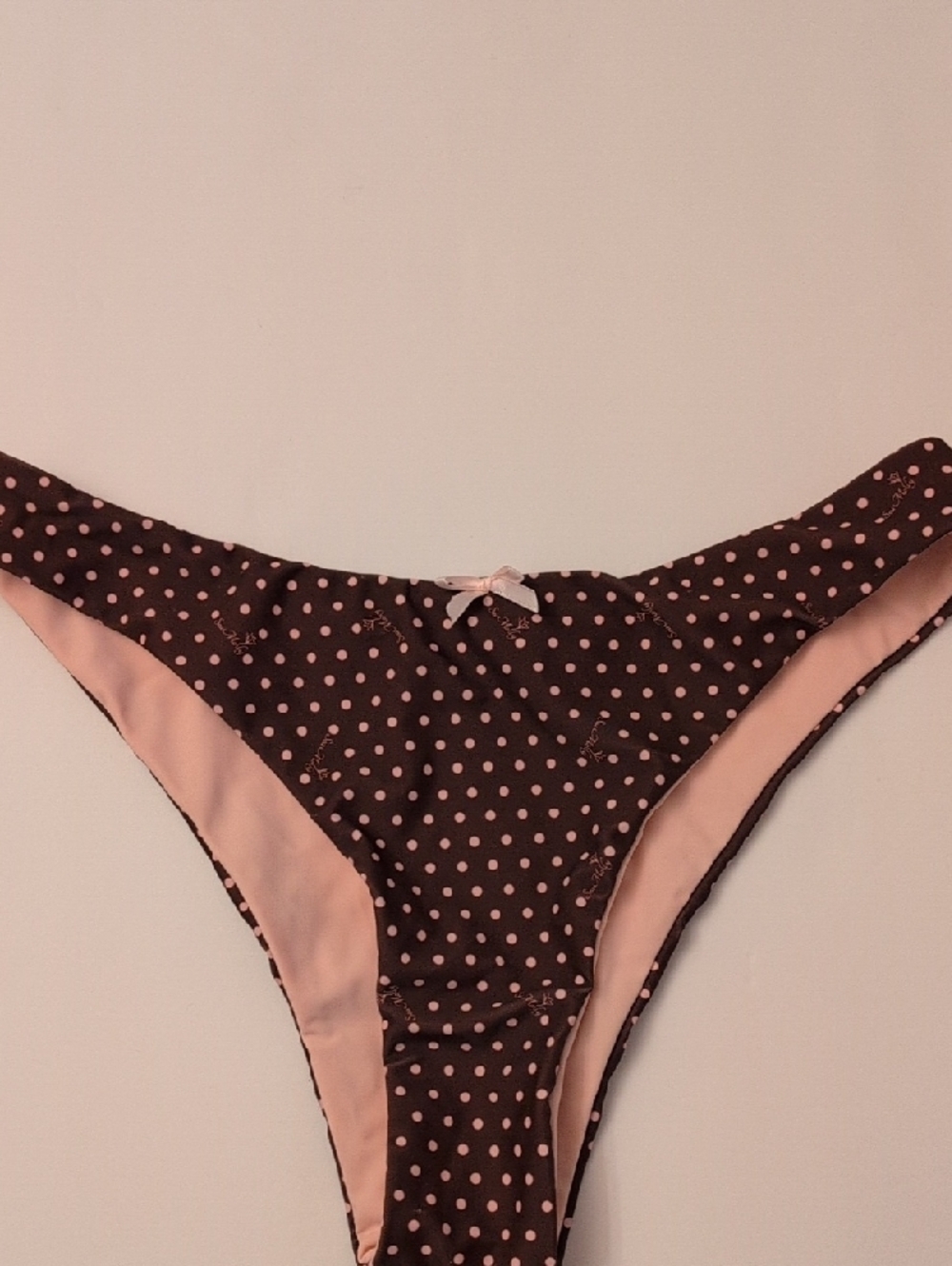 NWT Seamolly Polka Dot Ruched Ruffles Bowknot Skimpy Tankini Set Brown Pink - L - Picture 9 of 11